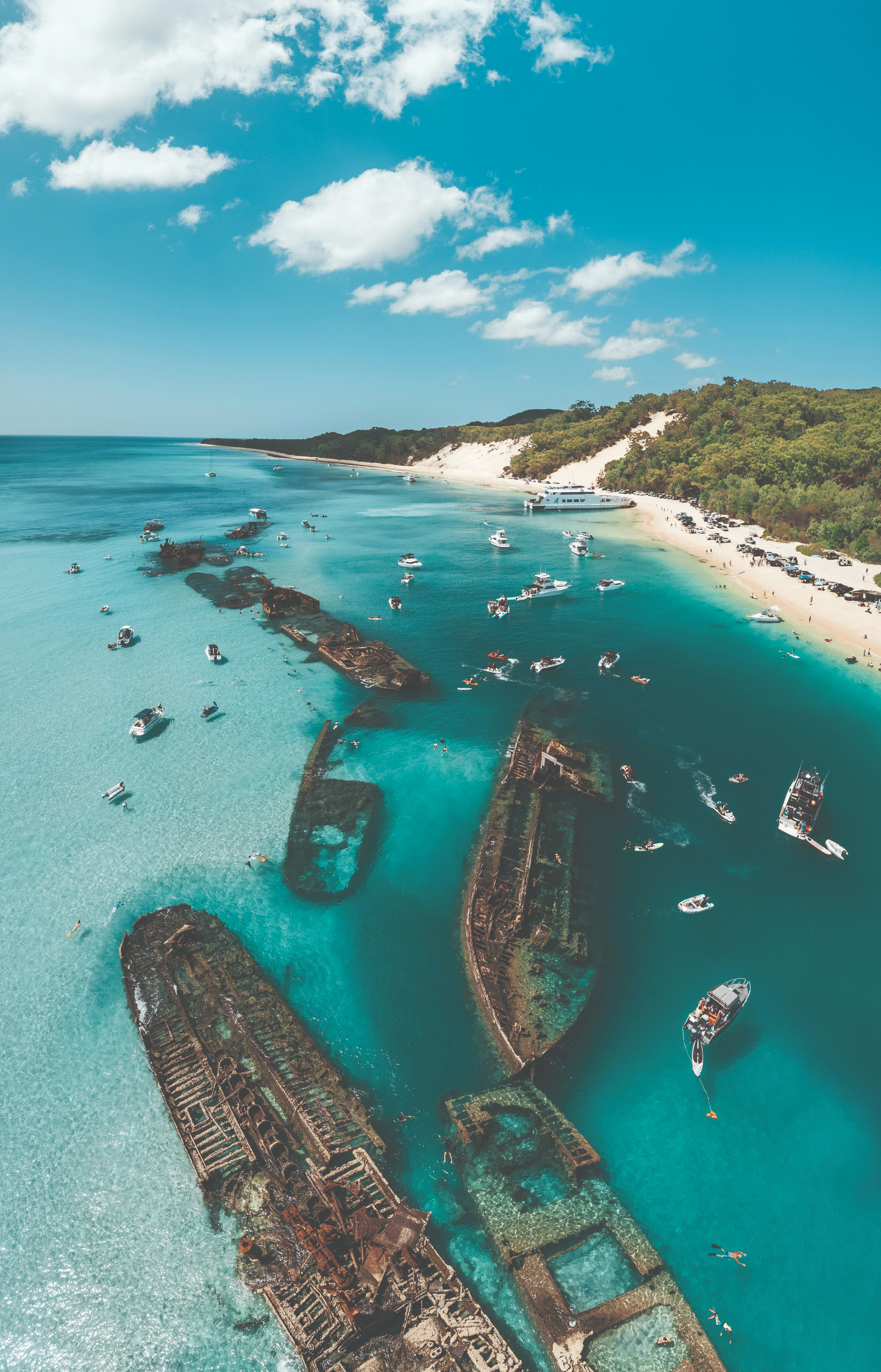 Aerial view of Moreton Bay and the Tangalooma Wrecks