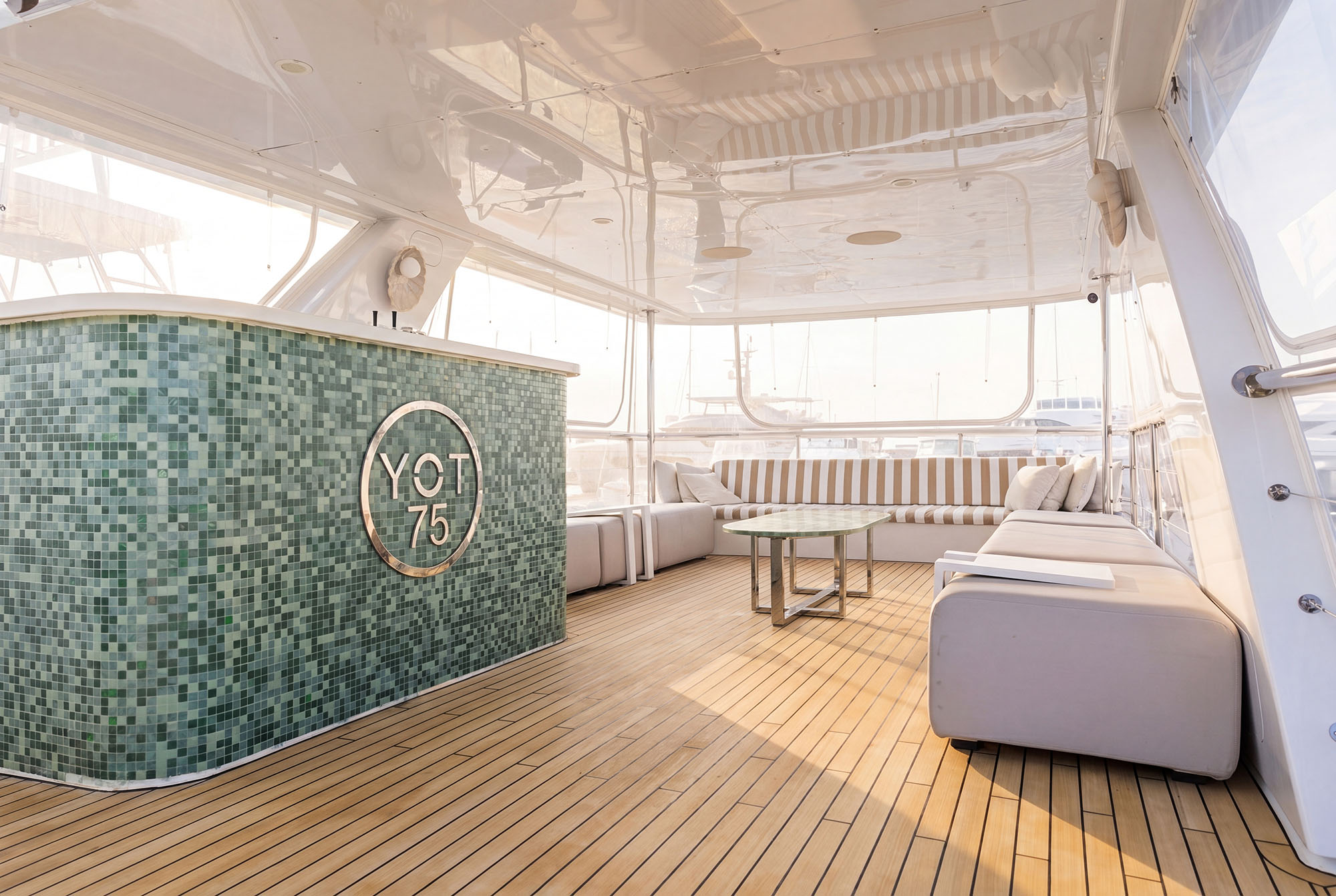 The bright main saloon aboard YOT 75